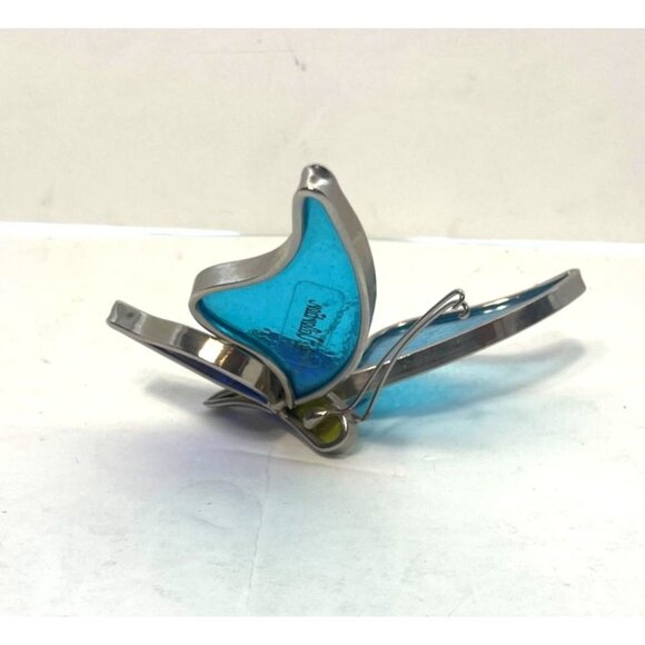 Valentien Blue Silver Butterfly Glass Suncatcher For Decor - Picture 3 of 6
